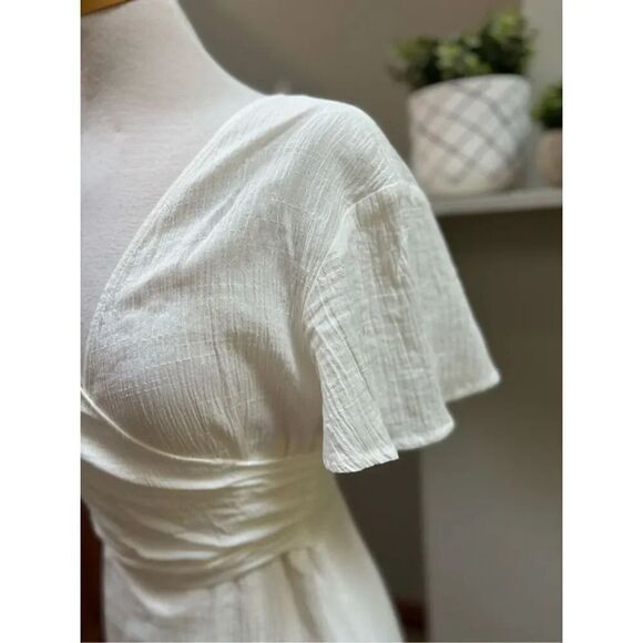 Princess Polly 8 cream gauze faux strap ruffle bottom mini dress w- back zip clo - Picture 5 of 7